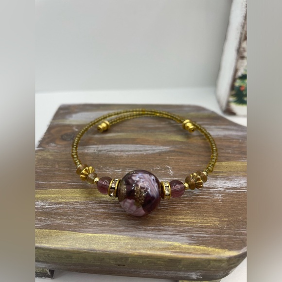Premier Designs purple and gold Murano Glass Beaded bracelet - Picture 1 of 15